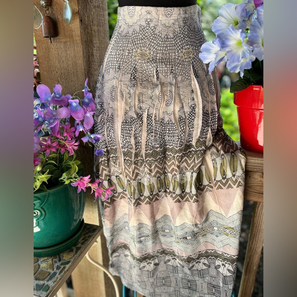 Anthropologie Lapis Pale Pink Blue & Gray Strapless Print Sundress or Skirt OS - Picture 9 of 11